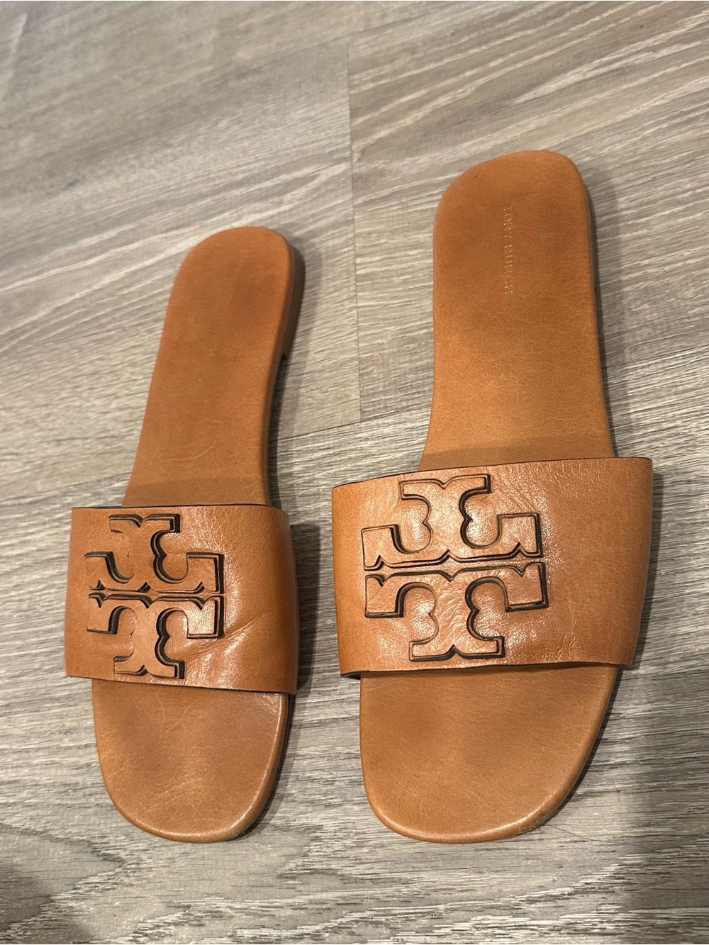 Tory Burch brown leather ines flat slides sandals womens 9